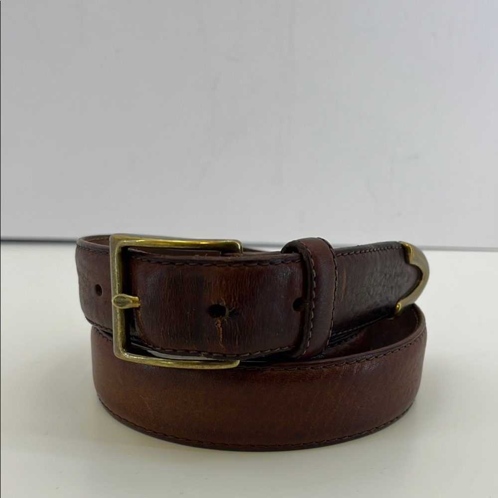 FOSSIL Brown Distressed Leather Belt with Brass Buckle & Tip - Men’s size 38